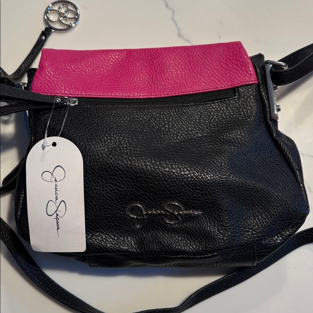 Jessica Simpson Vibrant Pink and Sleek Gray Crossbody Bag - Picture 4 of 7